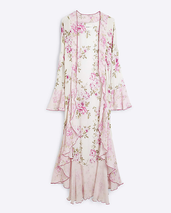 Pink Waterfall Floral Maxi Robe