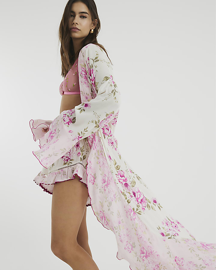 Pink Waterfall Floral Maxi Robe