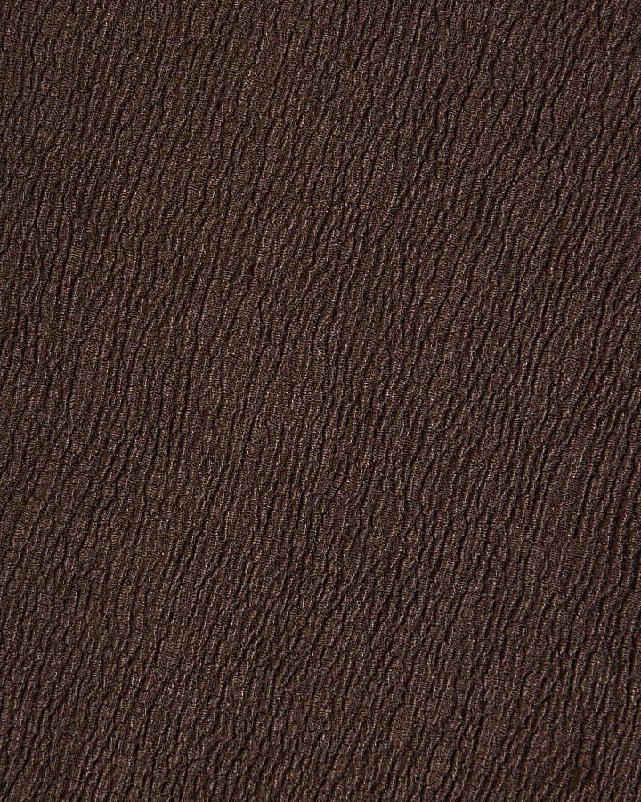 Brown Long Sleeved Textured Neck Top