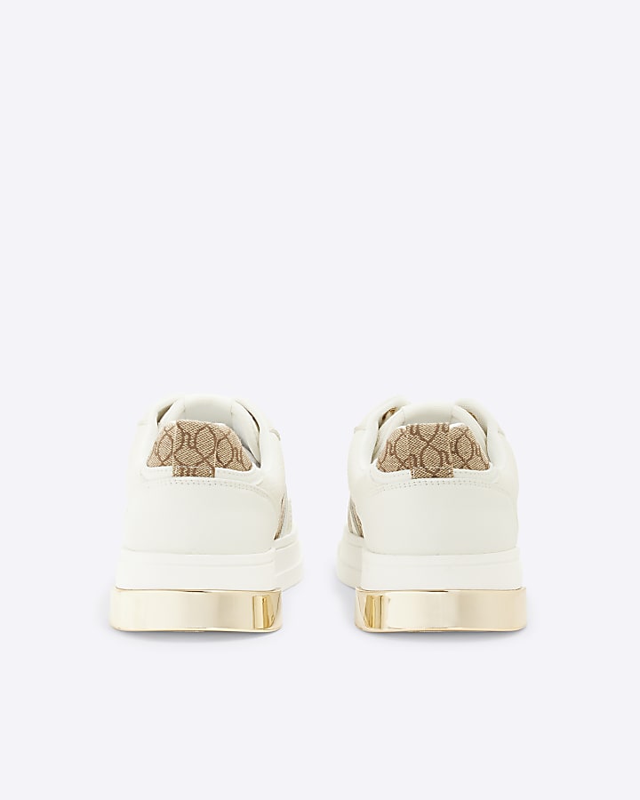 Beige Monogram Lace Up Heel Clip Trainers