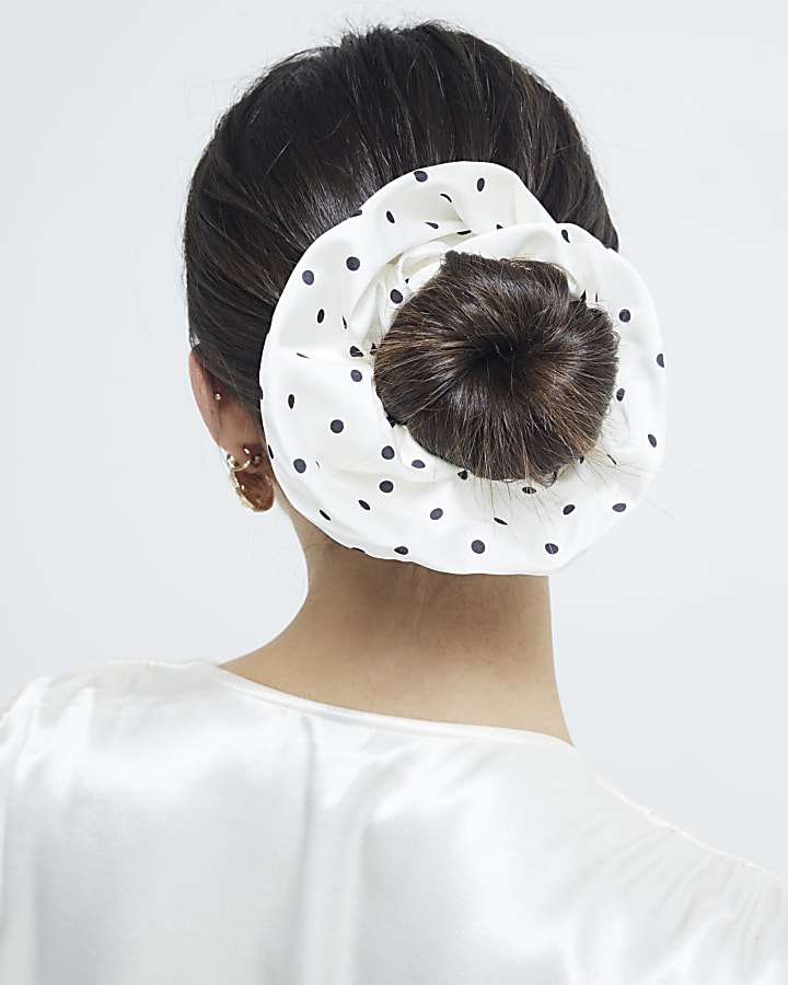 White Polka Dot Scrunchie