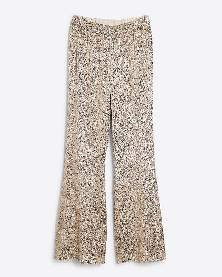 Rose Gold Sequin Pull On Trousers