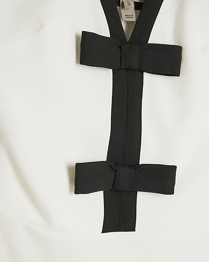 White Sleeveless Monochrome Bow Bodysuit