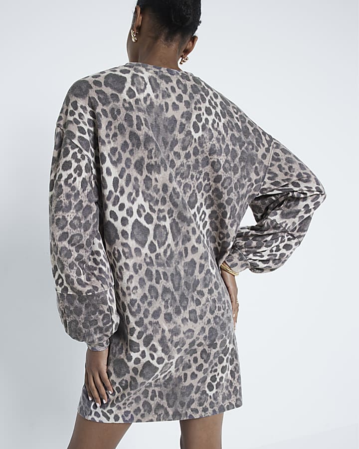 Brown Leopard Mini Sweatshirt Dress