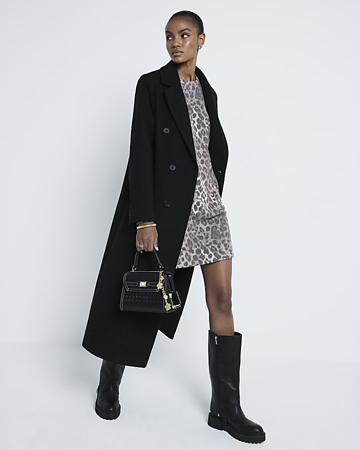 Brown Leopard Mini Sweatshirt Dress
