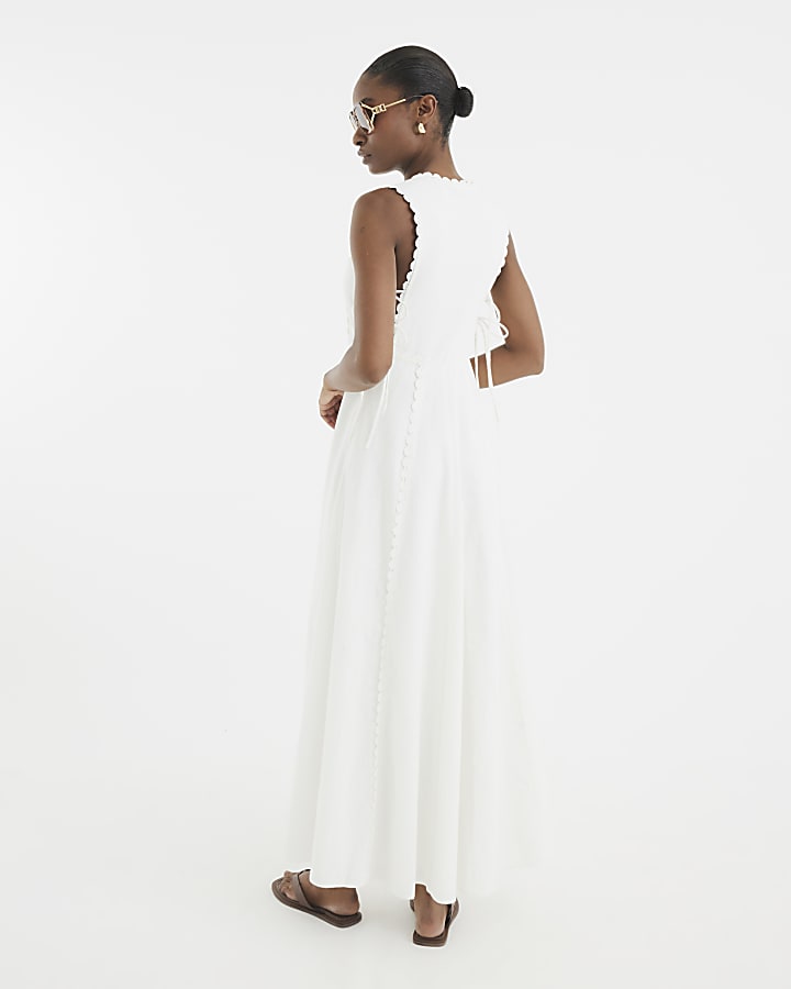 White Sleeveless Lace Insert Maxi Dress