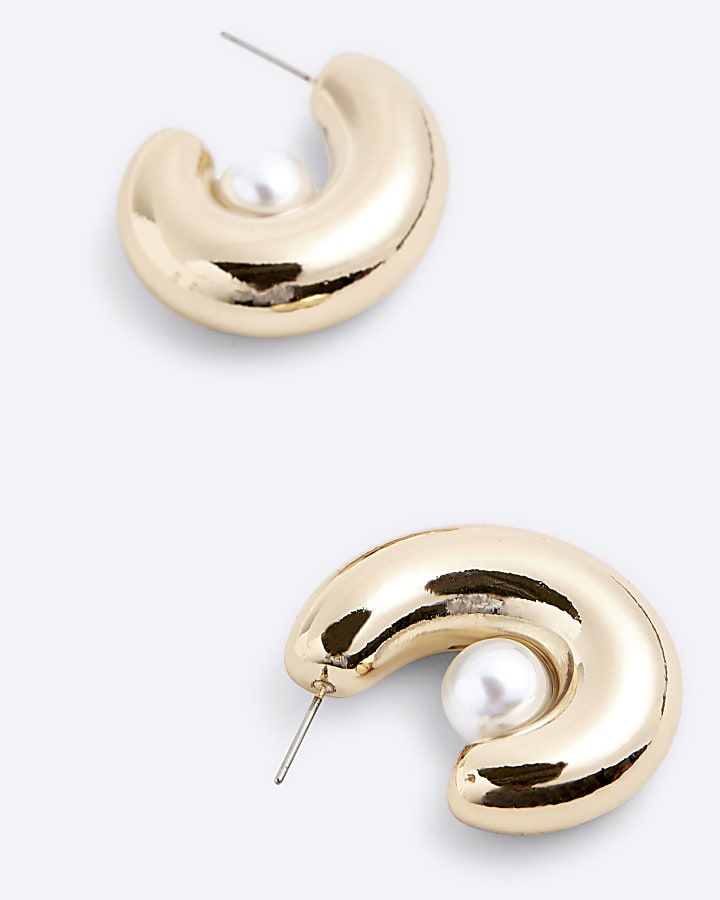 Gold Pearl Hoop Earrings