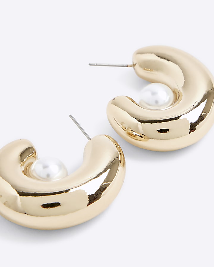 Gold Pearl Hoop Earrings