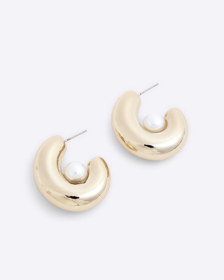 Gold Pearl Hoop Earrings