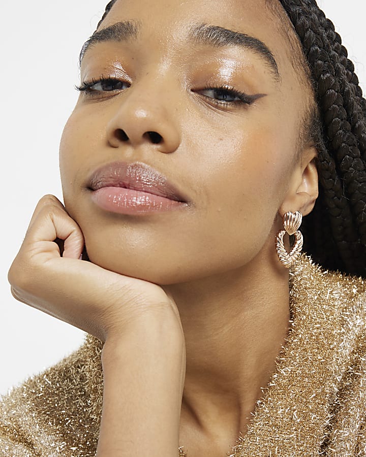 Pink Rose Gold Stone Hoops Earrings River Island