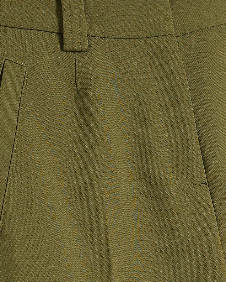 Khaki Pleated Wide Leg Trousers