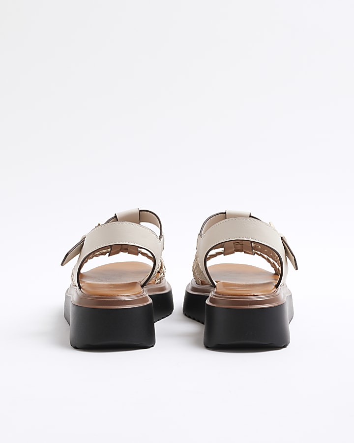 Cream Wide Fit Faux Leather Flatform Sandals