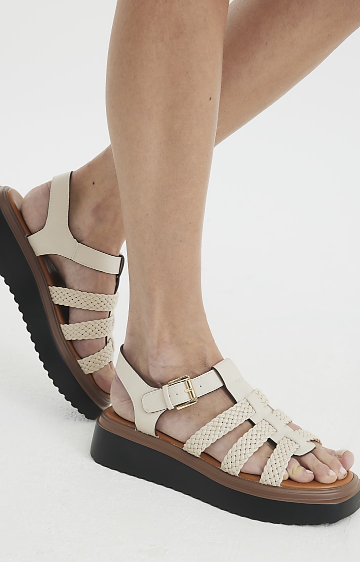 Cream Wide Fit Flatform Sandals