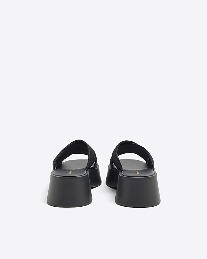 Black Wide Fit Flatform Mule Sandals