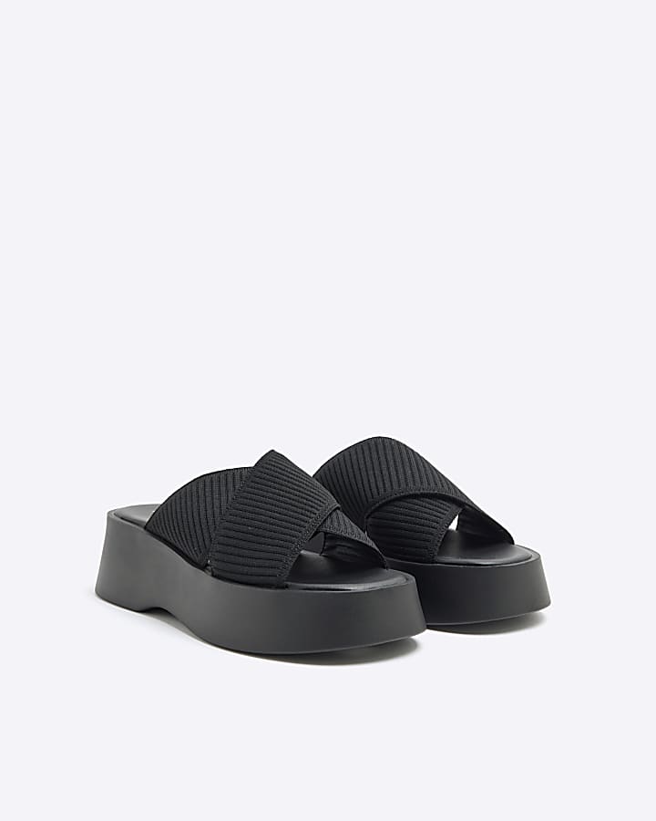 Black Wide Fit Flatform Mule Sandals