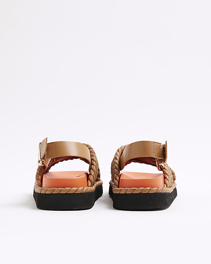 Orange Wide Fit Cross Strap Chunky Sandals