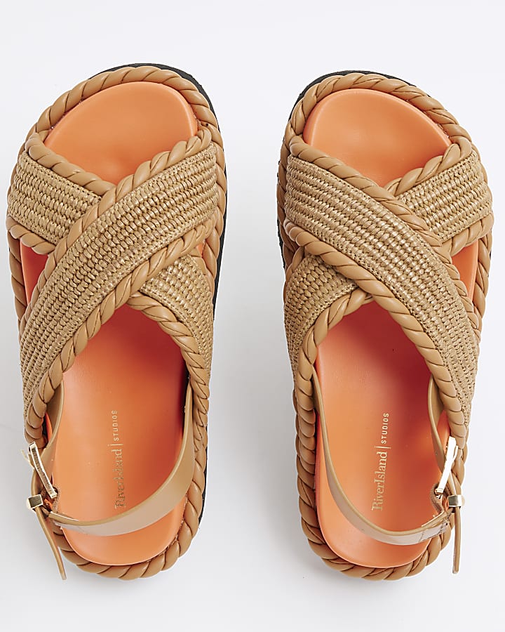 Orange Wide Fit Cross Strap Chunky Sandals