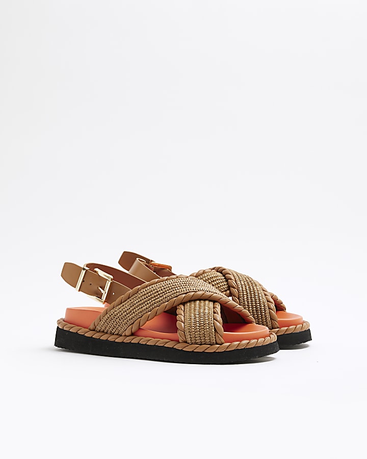 Orange Wide Fit Cross Strap Chunky Sandals