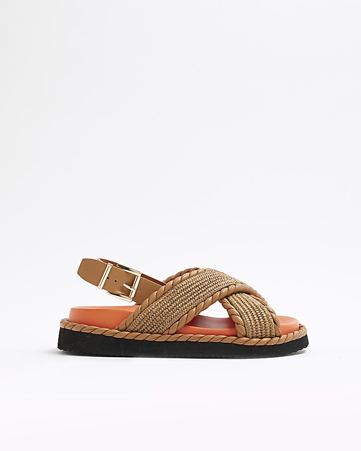 Orange Wide Fit Cross Strap Chunky Sandals