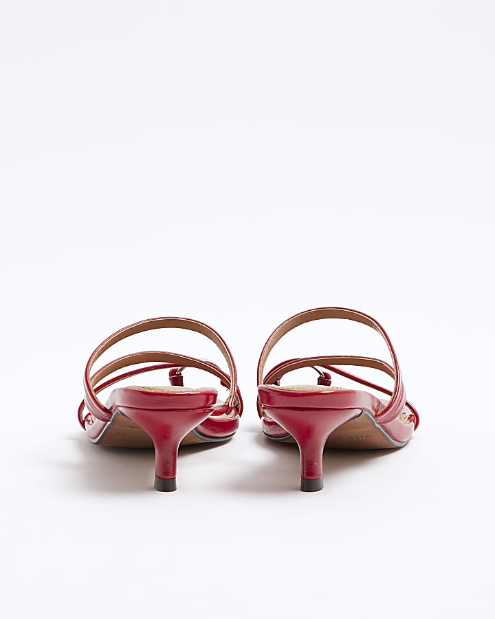 Red Wide Fit Kitten Heel Mule Sandals