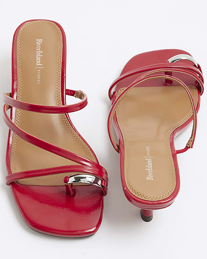 Red Wide Fit Kitten Heel Mule Sandals