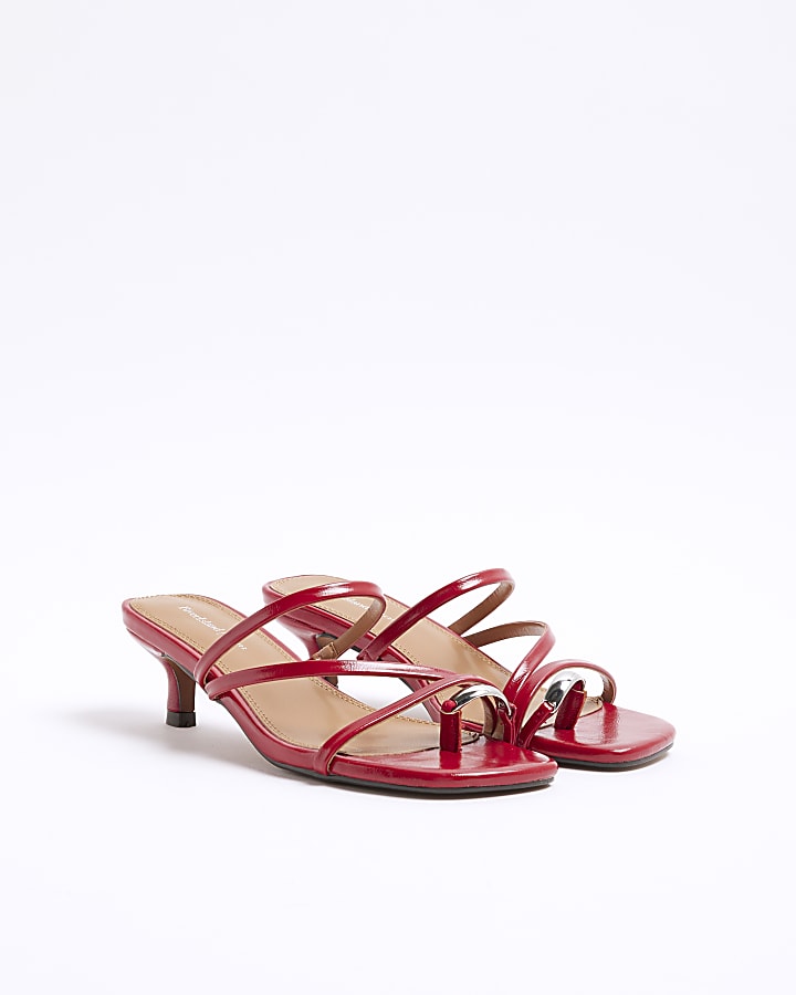 Red Wide Fit Kitten Heel Mule Sandals