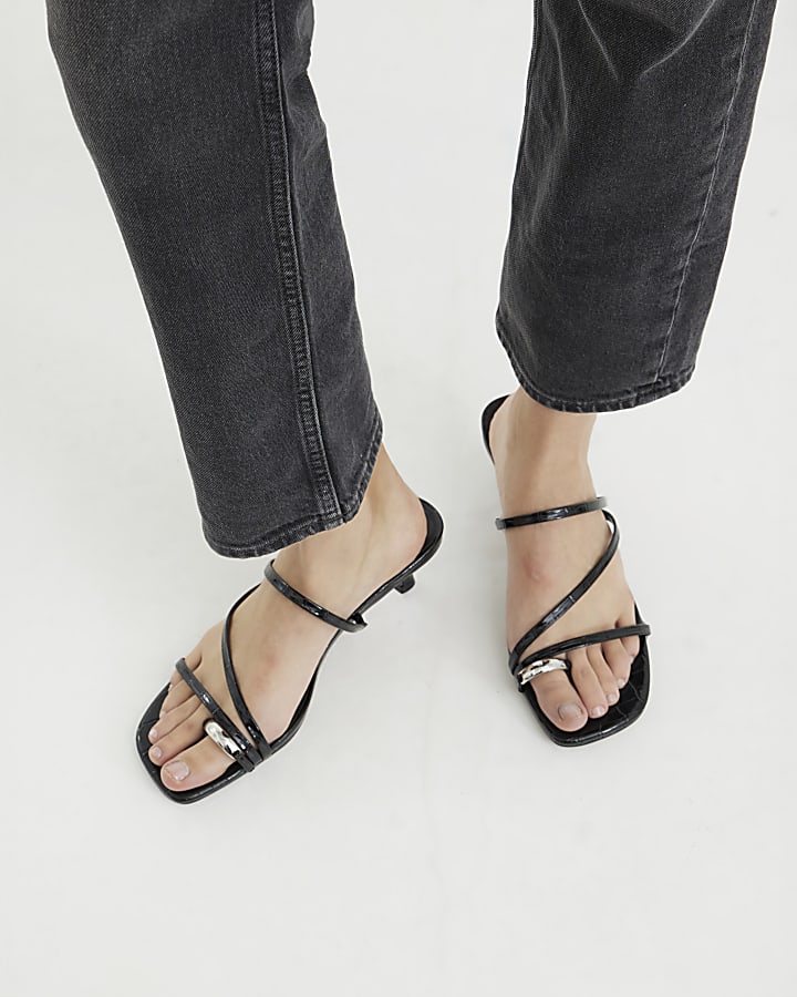 Black Wide Fit Kitten Heel Mule Sandals