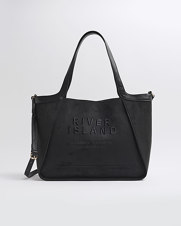 Black Embroidered Shopper Bag