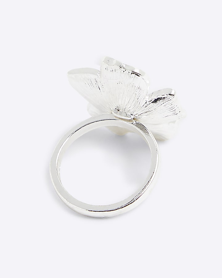 Silver Crystal Flower Ring