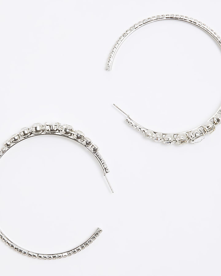 Silver Stone Hoop Earrings