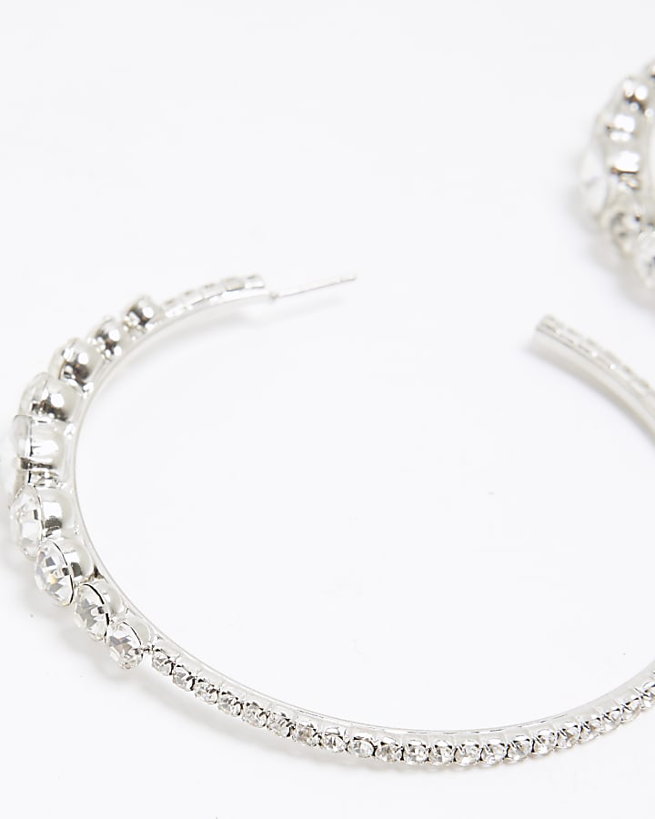 Silver Stone Hoop Earrings River Island