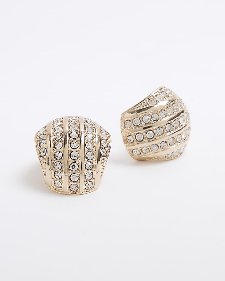 Gold Crystal Studded Earrings River Island