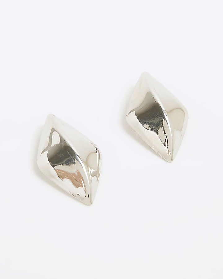 Silver Diamond Wave Stud Earrings