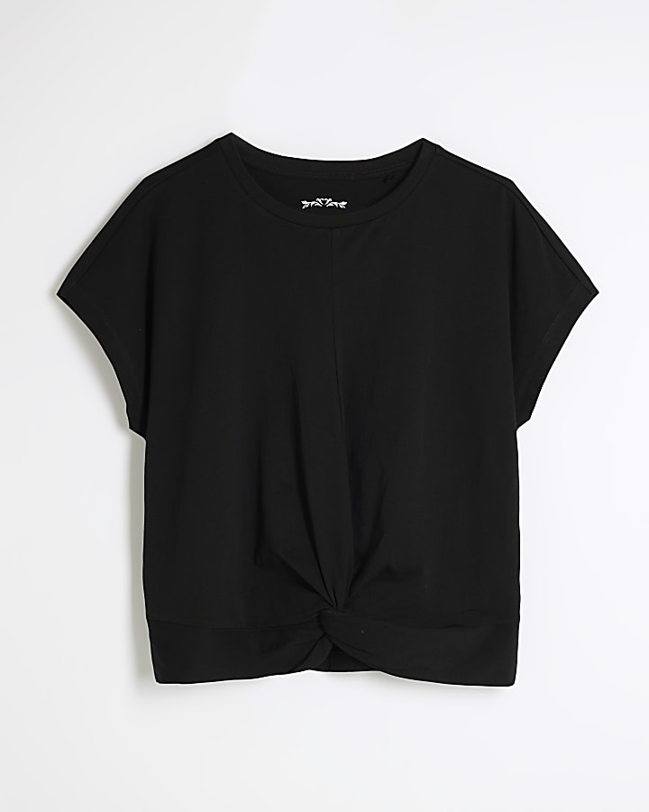 Black Short Sleeve Twist Front T-shirt