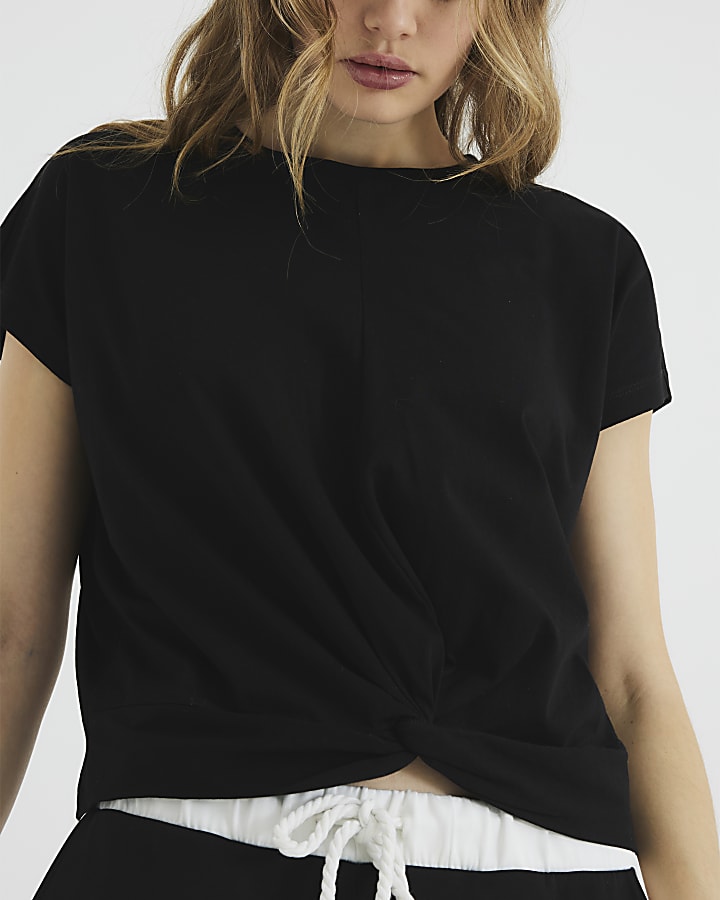 Black Short Sleeve Twist Front T-shirt