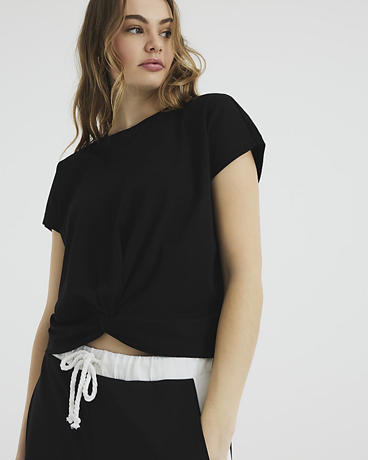 Black Short Sleeve Twist Front T-shirt