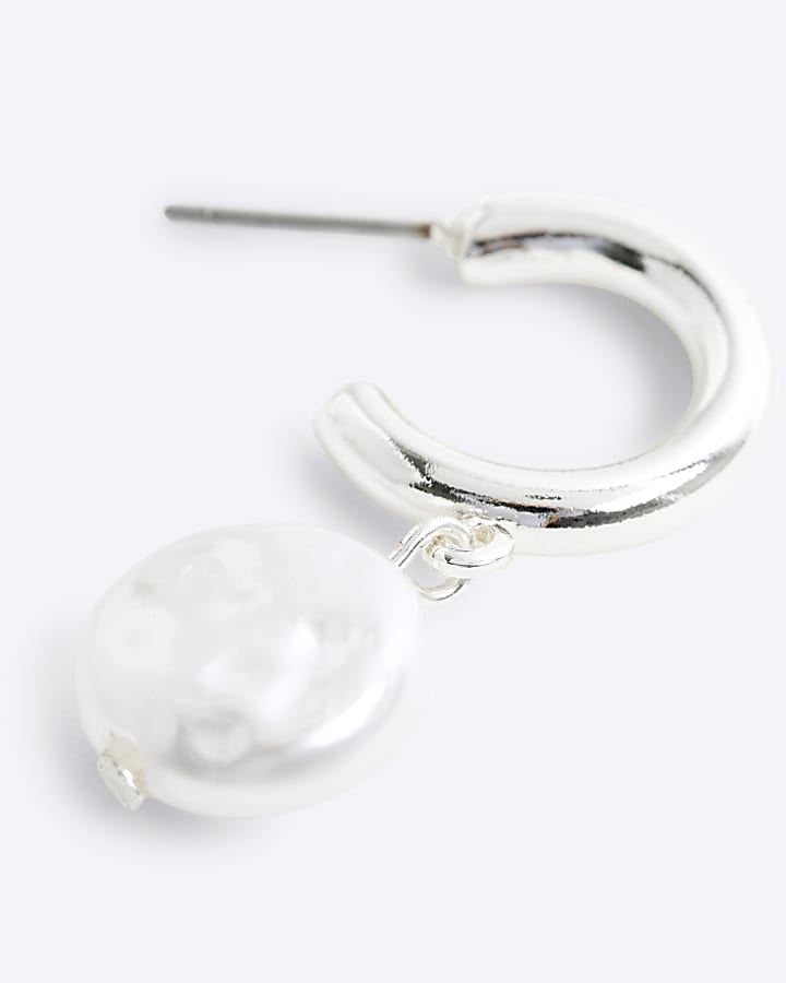 Silver Pearl Mini Hoop Earrings