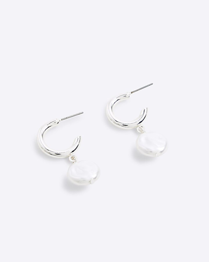 Silver Pearl Mini Hoop Earrings