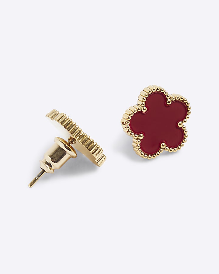 Red Stainless Steel Flower Stud Earrings