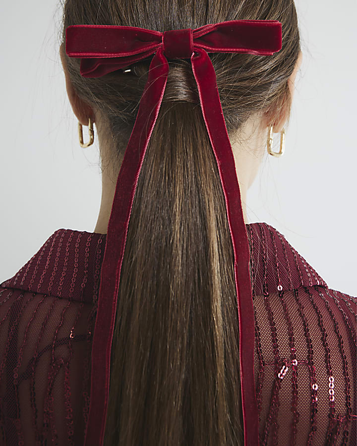 Burgundy Velvet Skinny Bow