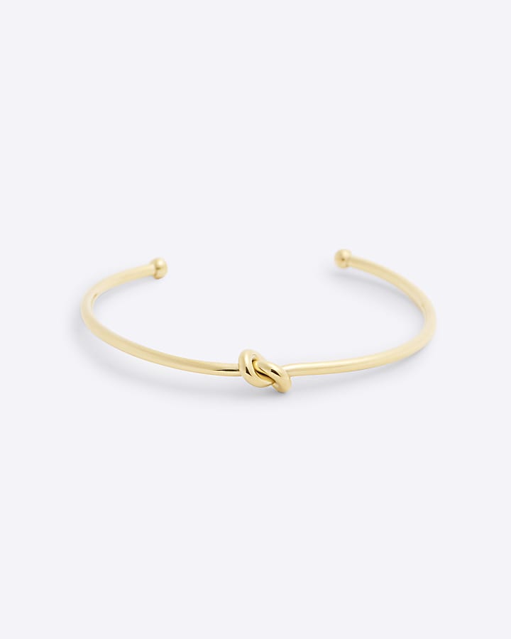 Gold Stainless Steel Knot Bangle Bracelet