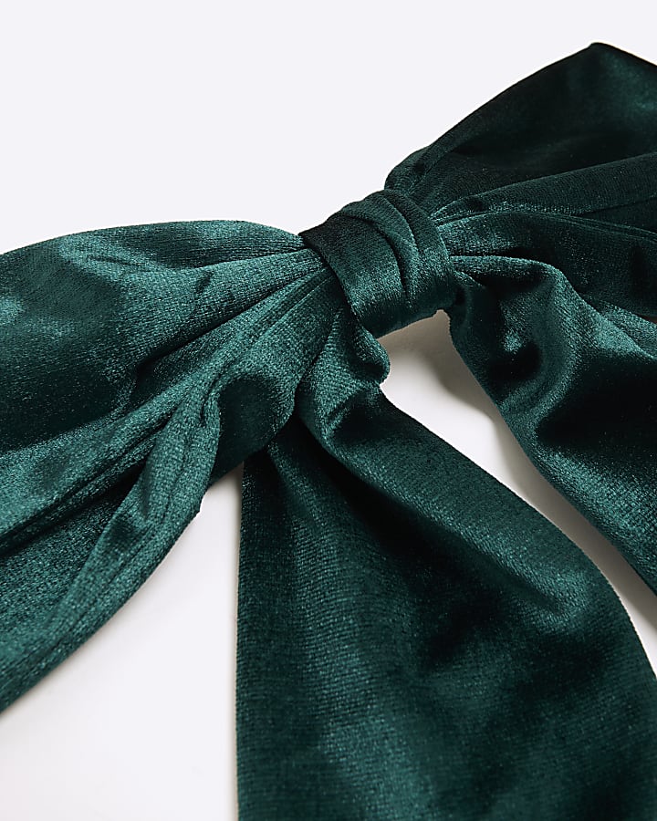 Green Velvet Bow Hair Clip