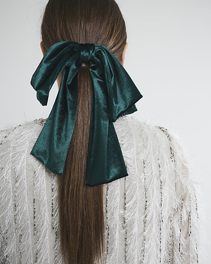 Green Velvet Bow Hair Clip