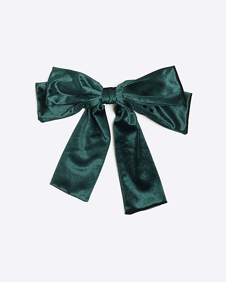 Green Velvet Bow Hair Clip