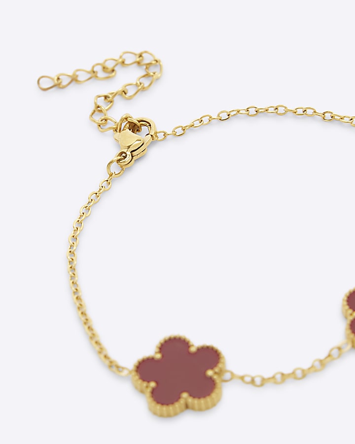 Red Flower Chain Bracelet