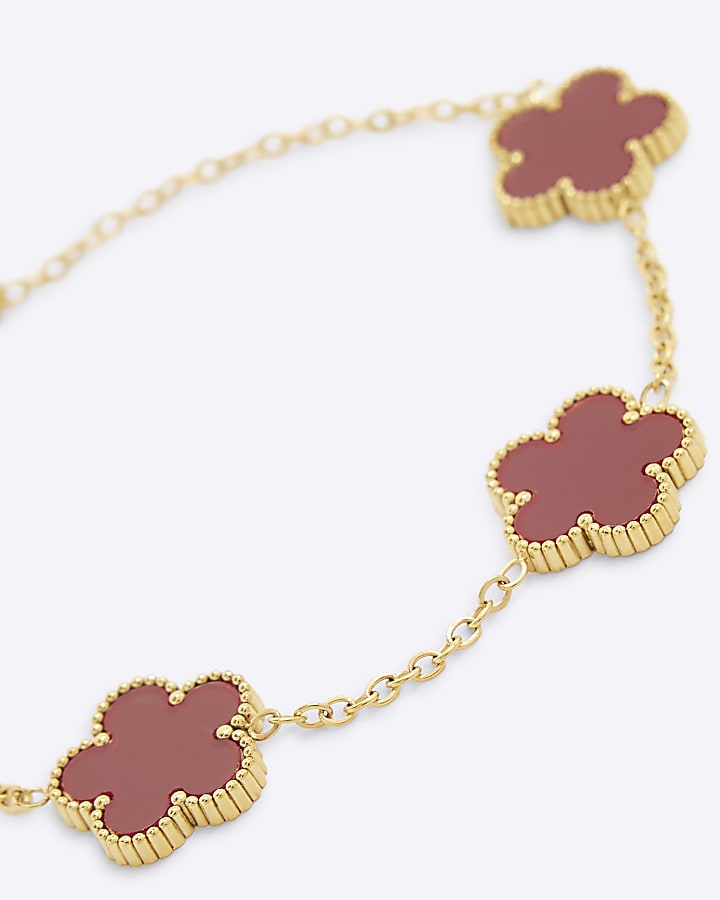 Red Flower Chain Bracelet