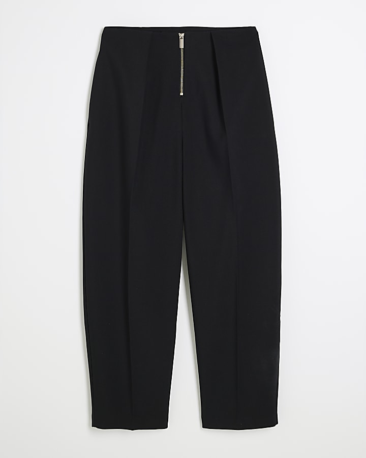 Black Zip Front Slim Leg Trousers