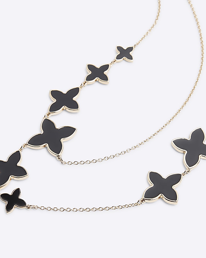 Black Pearl Inlay Clover Necklace