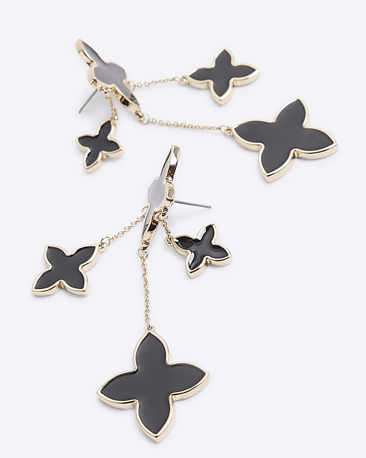 Black Cascade Petal Stud Earrings