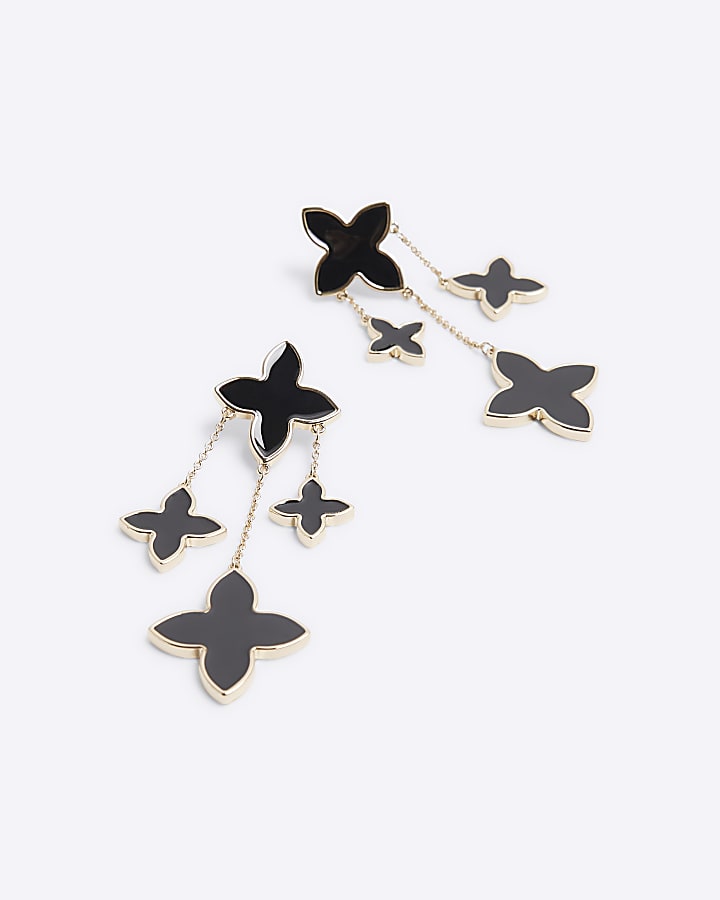 Black Cascade Clover Stud Earrings